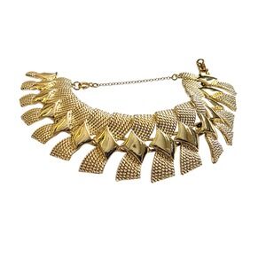 Coro Vintage Gold Tone Mesh Diamond Link Statement Bracelet 6.5 In Safety Chain